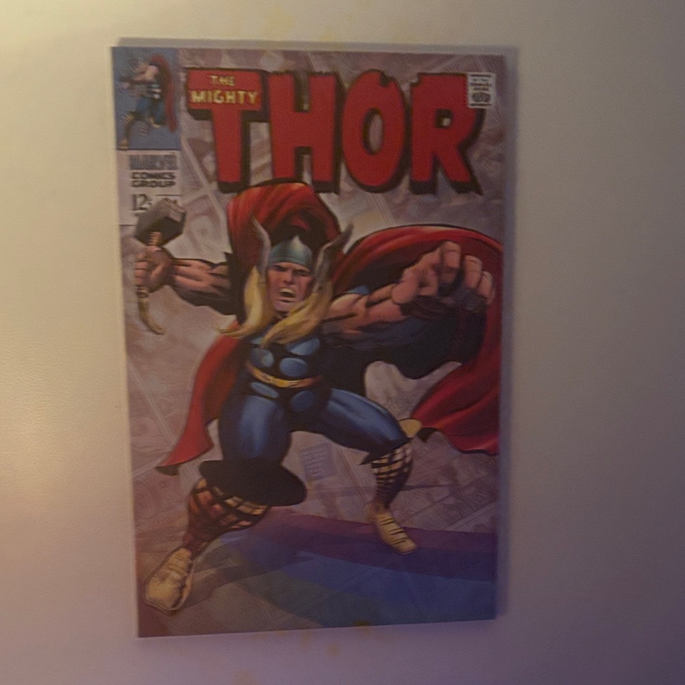 Painted Threads Thor Comic Art - Red, Blue, Gold